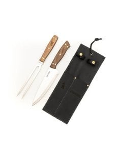 Set Tenedor + Cuchillo Parrillero Con Funda De Cuero Negro Kangkawe