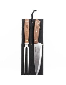 Set Tenedor + Cuchillo Parrillero Con Funda De Cuero Negro Kangkawe