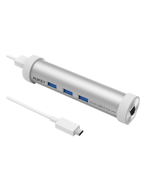 Aukey USB-C to 3-Port 3.0 Aluminum Hub with Gigabit Ethernet Adapter