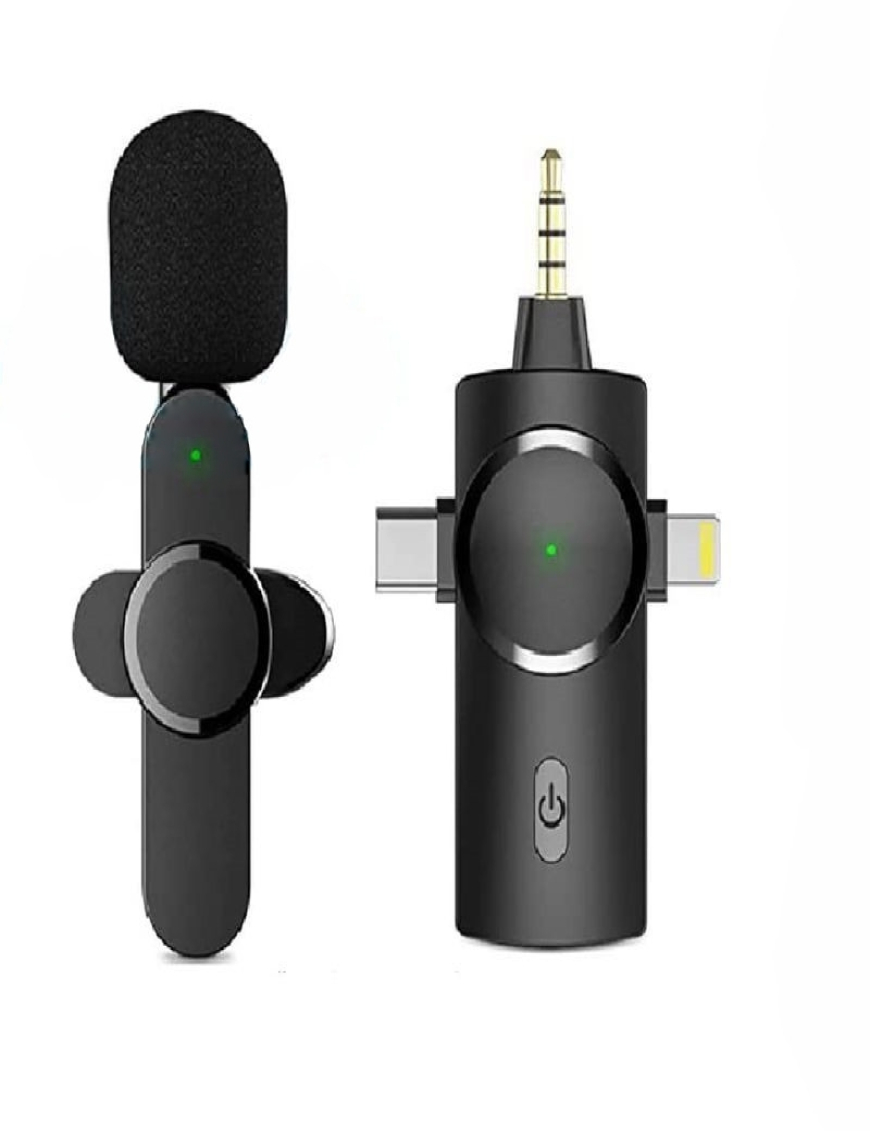 Uno por uno Micrófono inalámbrico de reducción de ruido Lavalier 3 en 1  para iPhone / iPad / Android / Cámara