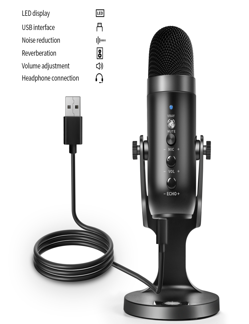 MIC-900B Micrófono condensador estudio USB Negro Negro | Negro
