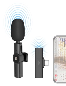 Microfono-lavalier-inalambrico-de-reduccion-de-ruido-inteligente-PULUZ-para-dispositivo-Tipo-C-USB-C-Negro-PU3080B