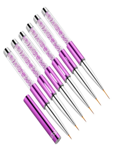 2 PCS Nail Art Draw Drawing Purple Barra de perforación Pintura de color Pincel de uñas Flower Stripe con cubierta de pluma, 