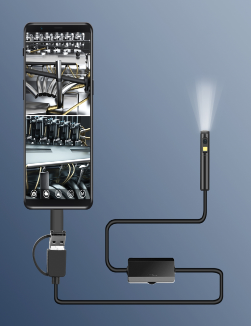 Cámara Dual Endoscópica Industrial Con 9 LED, 3 En 1 IP68 Impermeable USB-C+MicroUSB+USB, Lente: 8mm, Longitud: 1m Cable Suave