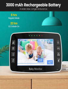 SM43A Cámara con monitor de bebé con zoom inteligente y visión nocturna con pantalla a color de 4,3 pulgadas (enchufe de la 