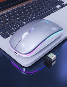 Mini Mouse silencioso iMICE E-1300 Edición luminosa de carga, 4 teclas, 1600DPI, Plateado
