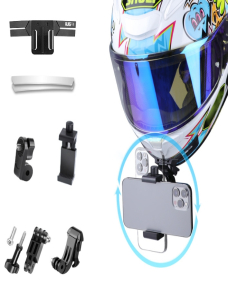 RUIGPRO Kit de montaje para casco de teléfono con cámara de acción con hebilla de gancho en J y abrazadera y adaptador de ro