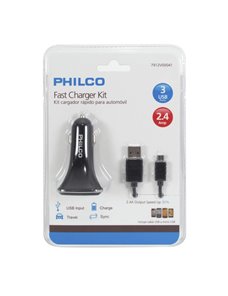 Kit Cargador Rápido Para Automóvil + cable USB 12V 2.1A Philco