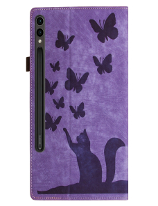 Para-Samsung-Galaxy-Tab-S9-FE-S9-S8-Funda-para-tableta-de-cuero-con-estampado-de-gato-mariposa-purpura-EDA006159301A