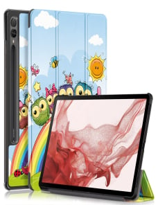 Para Samsung Galaxy Tab S9+ Estuche para tableta de cuero inteligente con soporte de 3 pliegues pintado Custer (caballo blanco 