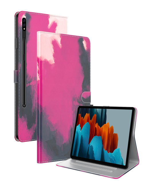 Para-Samsung-Galaxy-Tab-S9-Estuche-para-tableta-de-cuero-con-tapa-y-patron-de-acuarela-color-baya-EDA002663812D