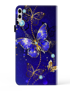 Para-Samsung-Galaxy-Tab-S9-Funda-para-tableta-de-cuero-pintado-con-textura-ultra-cristalina-mariposas-de-diamante-EDA005655311F