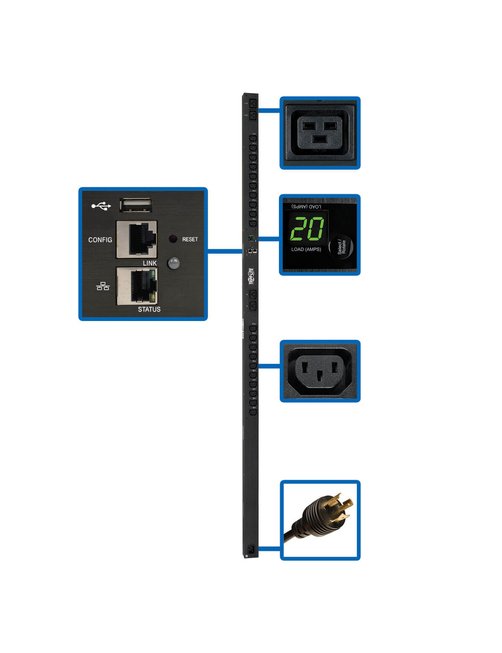 Tripp Lite 3.2-3.8kW Single-Phase Switched PDU with LX Platform Interface, 200-240V Outlets (20 C13 & 4 C19), C20/L6-20P, 0U, TA