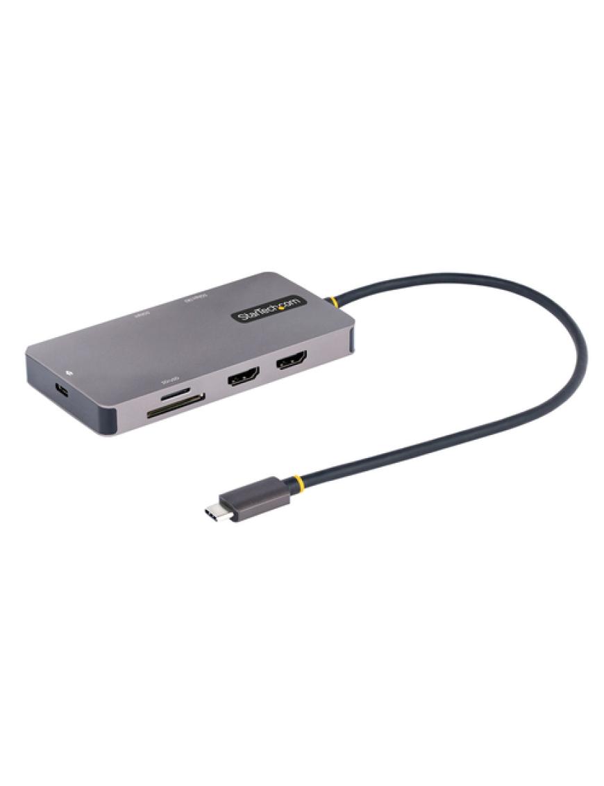 Adaptador USB C a HDMI dual, estación de acoplamiento USB C 7 en 1 a  adaptador VGA de puerto HDMI dual, USB C a 3USB 2.0, adaptador de monitor