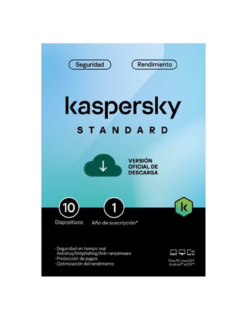 Licencia Antivirus Kaspersky Standard 10 dispositivos, 1 año, descargable KL1041DDKFS
